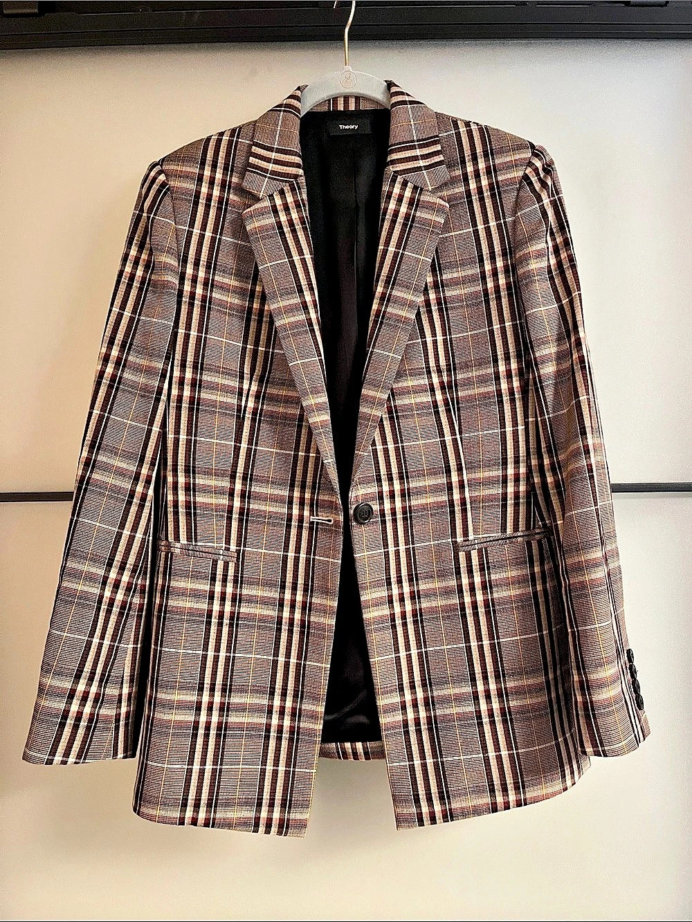 Theory Power Jacket 2 Bexley Plaid Blazer Brown & Black Small